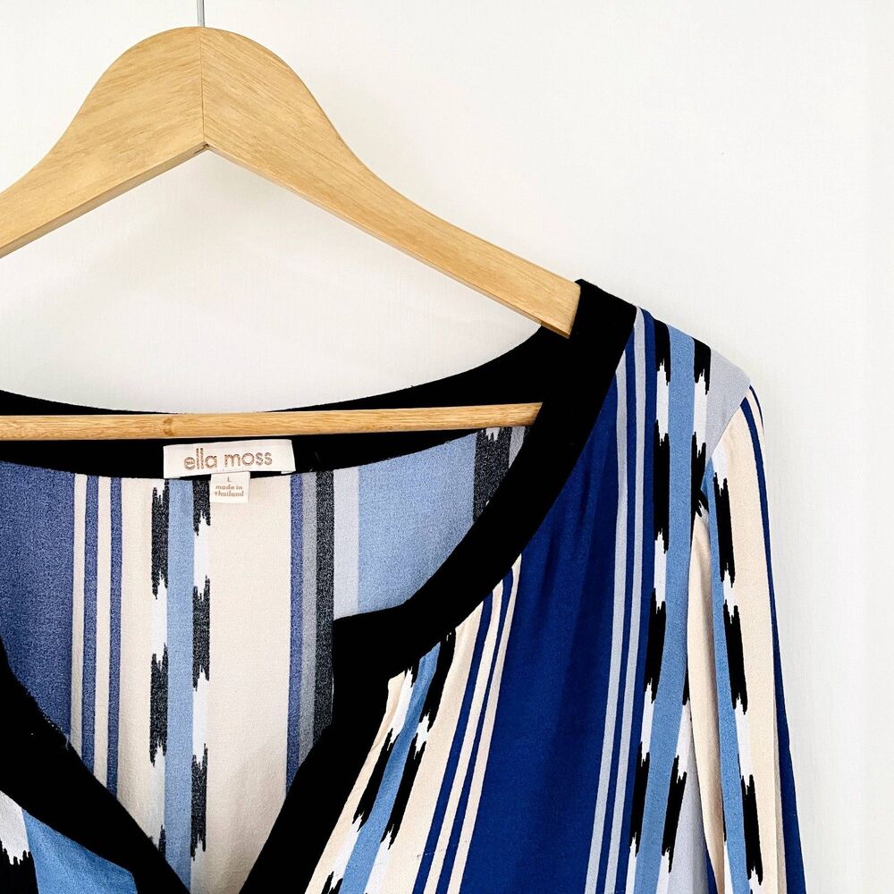 Ella Moss Blue & Black Print Tunic Blouse Size L - Picture 3 of 12
